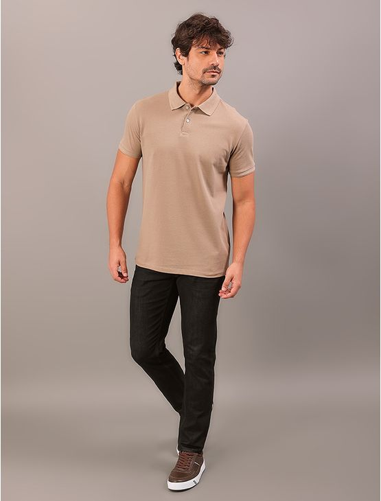 Polo Manga Curta Calvin Klein Jeans Regular Etiqueta Calvin Klein Barra - Caqui Medio Polo Manga Curta Calvin Klein Jeans Regular Etiqueta Calvin Klein Barra Caqui Medio p