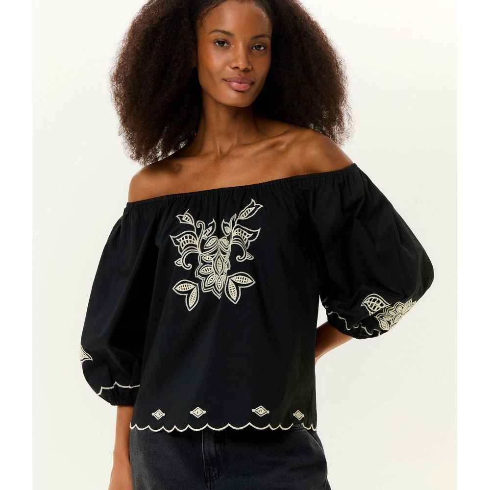 Blusa Feminina Ombro A Ombro Bordado Folk - Preto Blusa Feminina Ombro A Ombro Bordado Folk - Preto