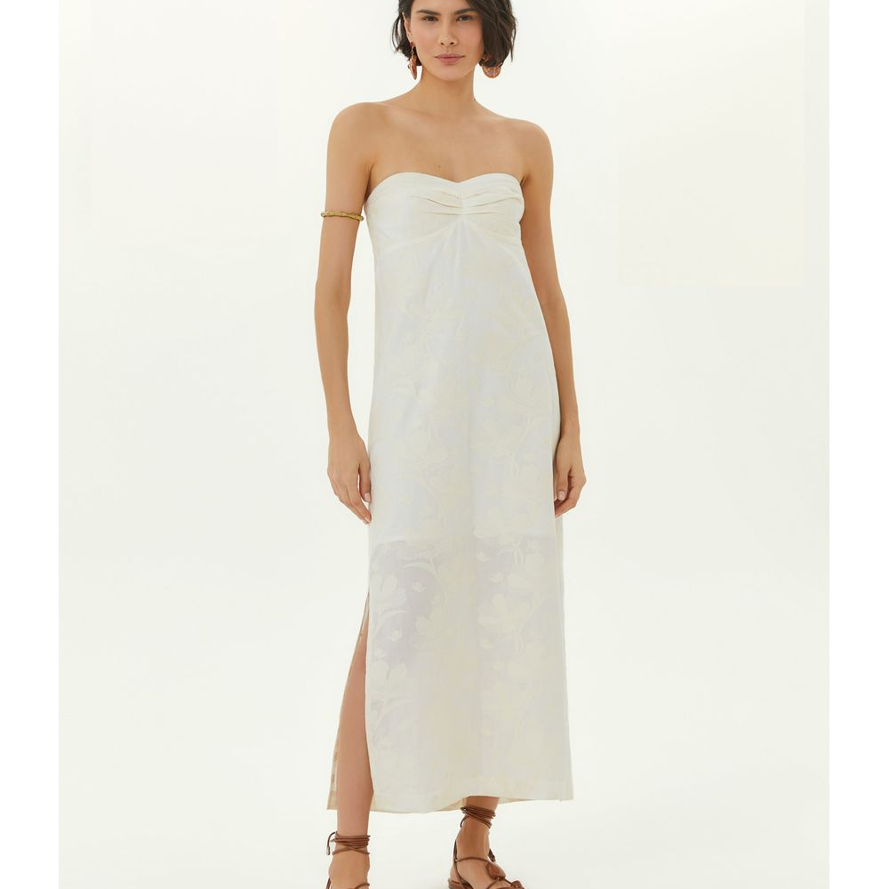 Vestido Midi Sem Alca Bordado Holambra