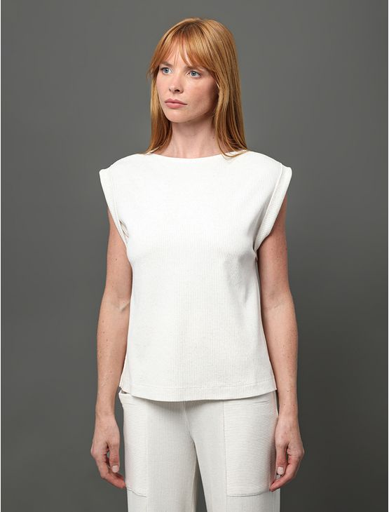 Blusa Feminina Ribana Com Linho Calvin Klein - Off White Blusa Feminina Ribana Com Linho Calvin Klein Off White Pp Blusa Feminina Ribana Com Linho Calvin Klein - Off White Blusa Feminina Ribana Com Linho Calvin Klein Off White Pp