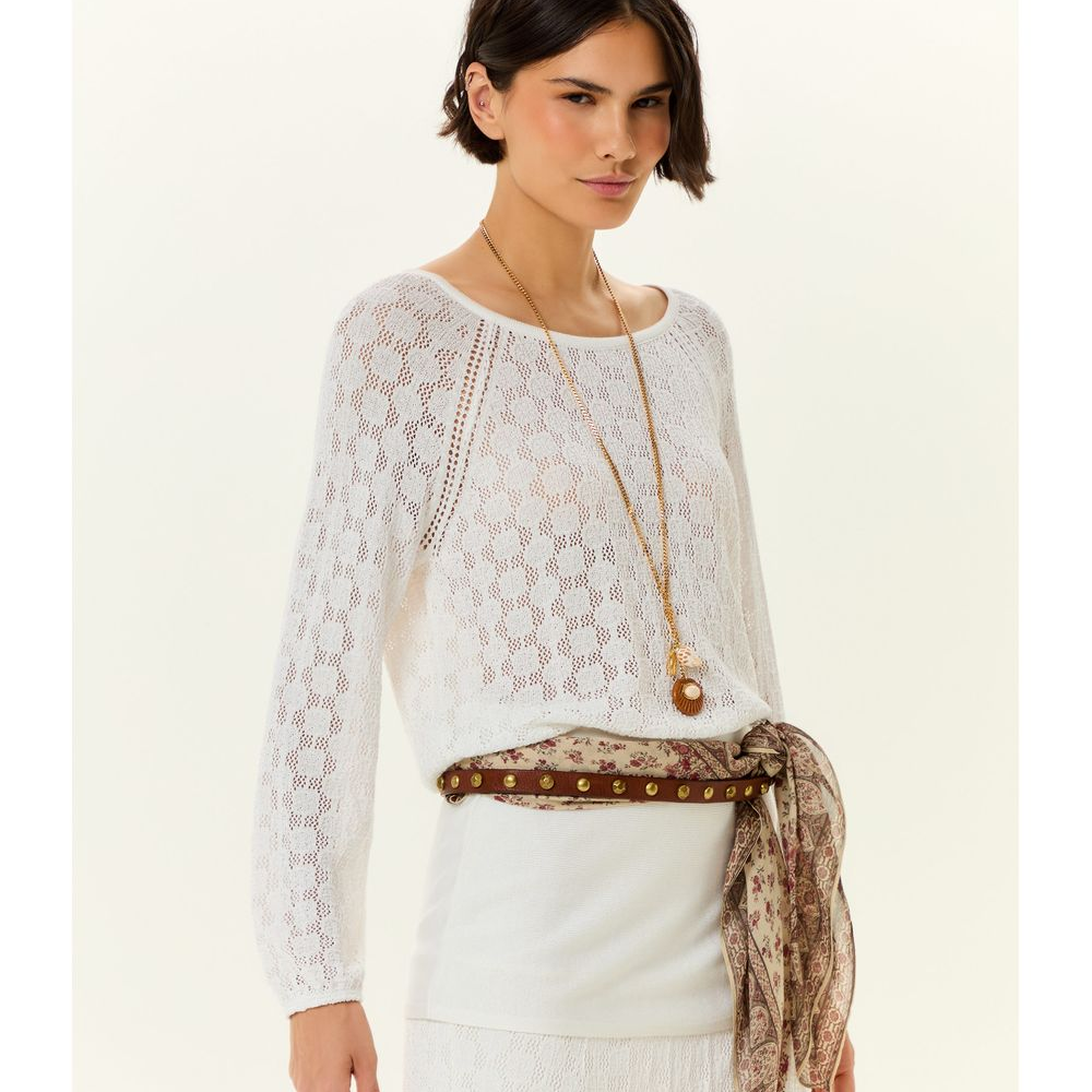 Blusa Tricot Rendada Manga Longa