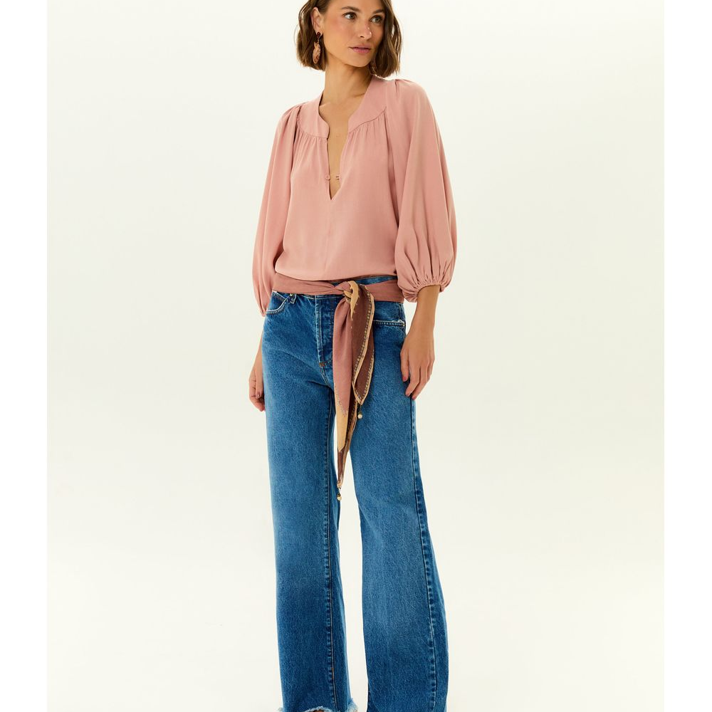 Calça Jeans Feminina Flare Botões Bragulha Azul Calça Jeans Feminina Flare Botões Bragulha Azul