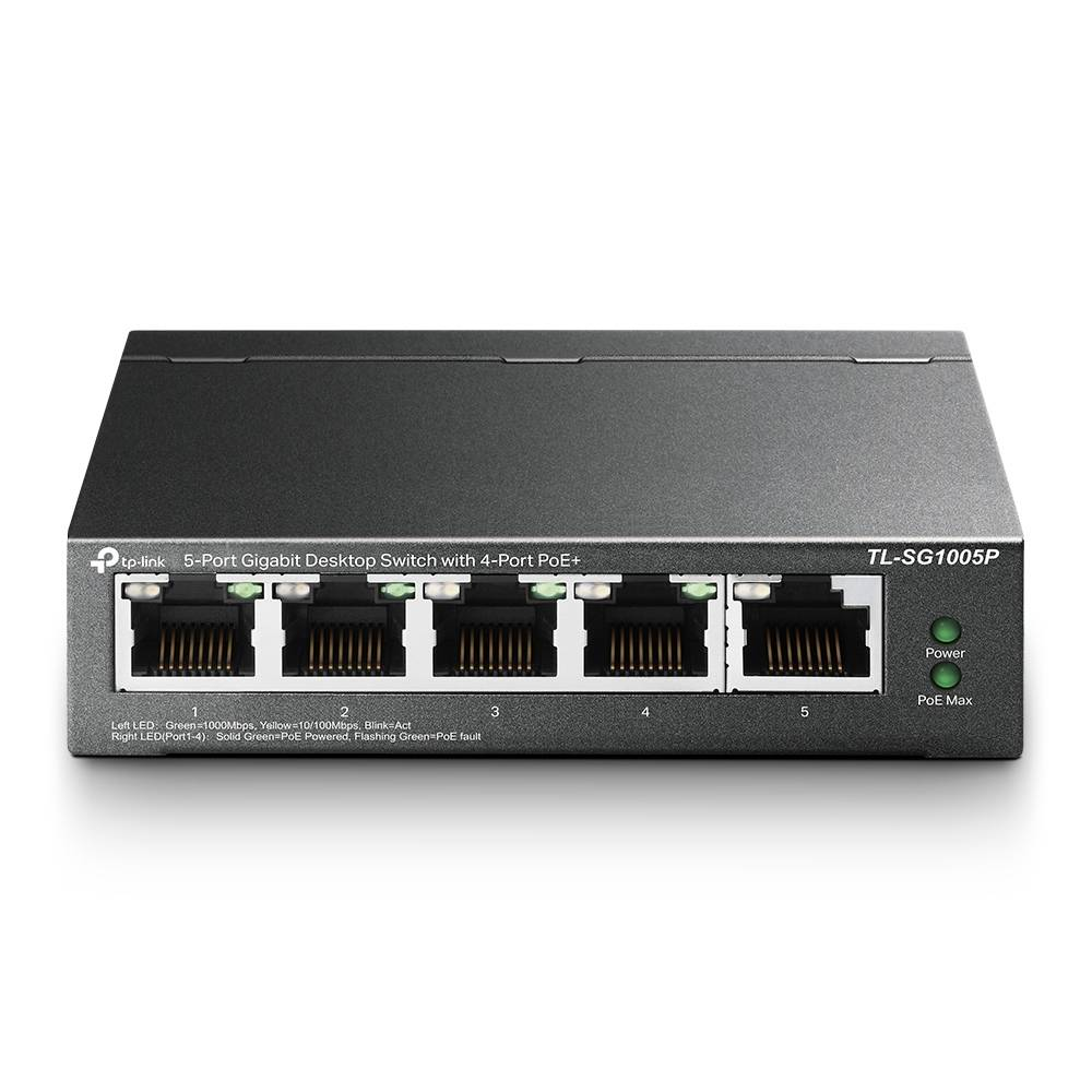 Switch TP-Link 5 Portas Gigabit C/ 4 Portas PoE+ - TL-SG1005P