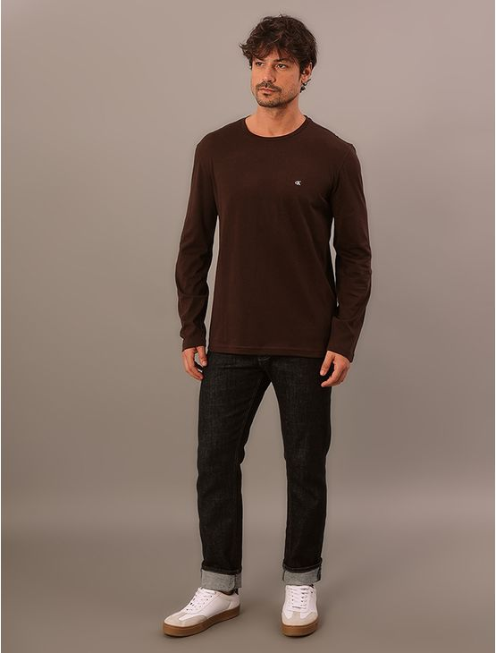 Camiseta Manga Longa Calvin Klein Jeans Masculino Calvin Klein Bordado - Cafe Camiseta Manga Longa Calvin Klein Jeans Masculino Calvin Klein Bordado Cafe Pp