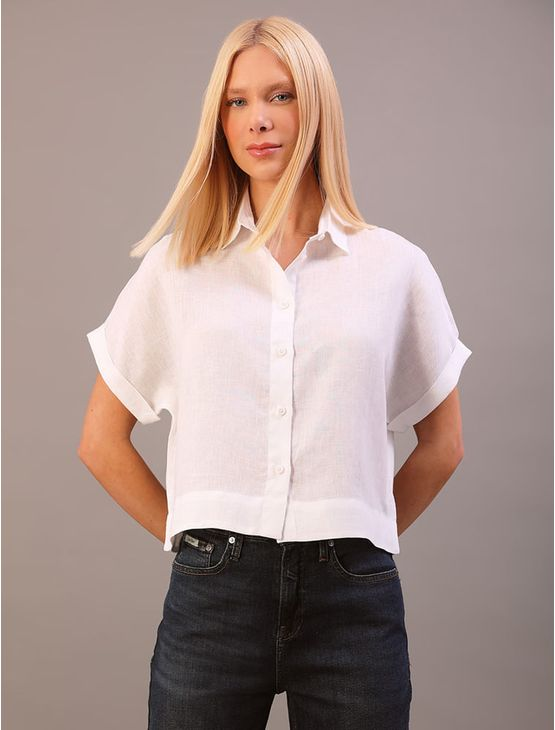 Camisa Manga Curta de Linho - Branco Camisa Manga Curta de Linho Branco 38 Camisa Manga Curta de Linho - Branco Camisa Manga Curta de Linho Branco 38