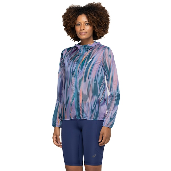 Jaqueta Corta-Vento ASICS Feminino com Capuz Osaka Estampada Color Sumi Jaqueta Corta-Vento ASICS Feminino com Capuz Osaka Estampada Color Sumi