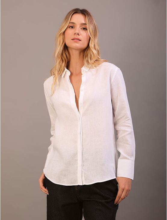 Camisa Social Feminina Manga Longa Básica de Linho Calvin Klein - Branco Camisa Social Feminina Manga Longa Básica de Linho Calvin Klein Branco 42 Camisa Social Feminina Manga Longa Básica de Linho Calvin Klein - Branco Camisa Social Feminina Manga Longa Básica de Linho Calvin Klein Branco 42