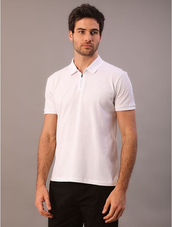 Polo Manga Curta Calvin Klein Masculino Slim Meio Zíper - Branco Polo Manga Curta Calvin Klein Masculino Slim Meio Zíper Branco Gg