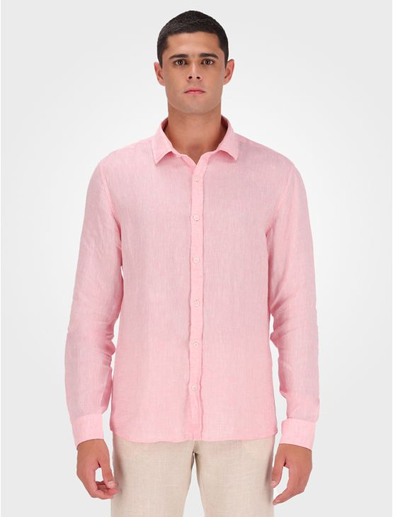 Camisa Masculina Regular Cannes Linen - Rosa Claro Camisa Masculina Regular Cannes Linen Rosa Claro 4