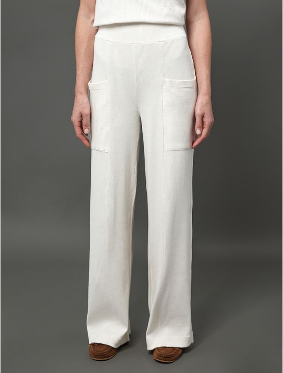 Calça Feminina Malha Wide Leg Calvin Klein - Off White Calça Feminina Malha Wide Leg Calvin Klein Off White m Calça Feminina Malha Wide Leg Calvin Klein - Off White Calça Feminina Malha Wide Leg Calvin Klein Off White m