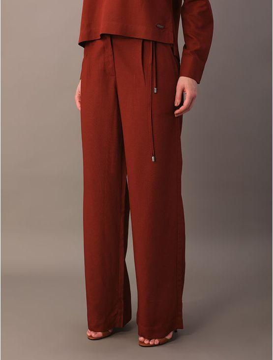 Calça Calvin Klein Feminino Com Cós Transpassado Com Amarração - Ferrugem Calça Calvin Klein Feminino Com Cós Transpassado Com Amarração Ferrugem 40