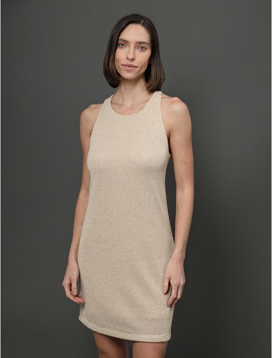 Vestido Feminino Malha Metallic Calvin Klein Jeans - Caqui Medio Vestido Feminino Malha Metallic Calvin Klein Jeans Caqui Medio m