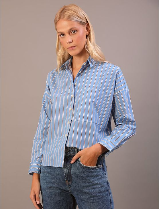 Camisa Manga Longa Calvin Klein Jeans Feminino Listrado Exclusivo - Azul Claro Camisa Manga Longa Calvin Klein Jeans Feminino Listrado Exclusivo Azul Claro 44