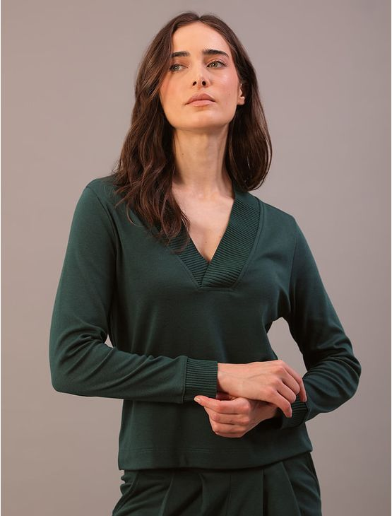 Blusa Manga Longa Calvin Klein Feminina Decote v de Malha - Verde Médio Blusa Manga Longa Calvin Klein Feminina Decote v de Malha Verde Médio p
