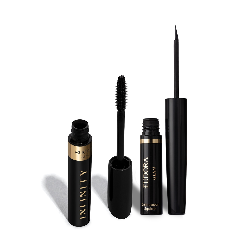 Combo Eudora Glam: Máscara de Cílios Infinity Volume 8,5g + Delineador Líquido Preto Glam 3ml Combo Eudora Glam: Máscara de Cílios Infinity Volume 8,5g + Delineador Líquido Preto Glam 3ml