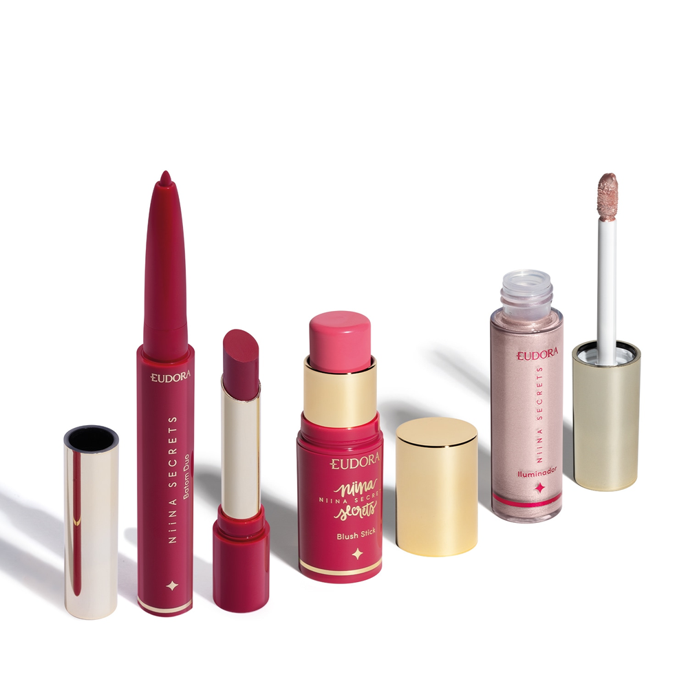 Combo Niina Secrets: Blush Rosa 5g + Batom Rosa 1,65g + Iluminador Líquido Rosé 10ml Combo Niina Secrets: Blush Rosa 5g + Batom Rosa 1,65g + Iluminador Líquido Rosé 10ml
