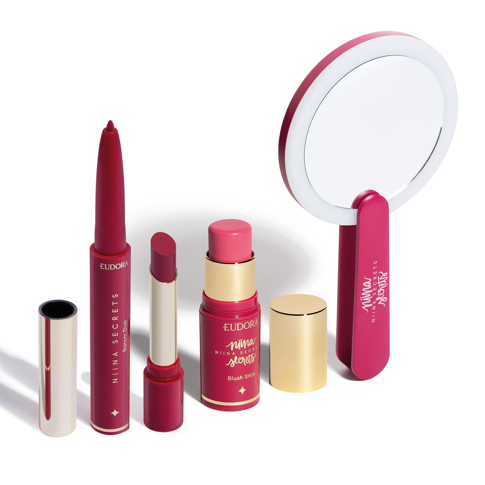 Combo Niina Secrets: Blush Rosa 5g + Batom Rosa 1,65g + Espelho Pink Combo Niina Secrets: Blush Rosa 5g + Batom Rosa 1,65g + Espelho Pink