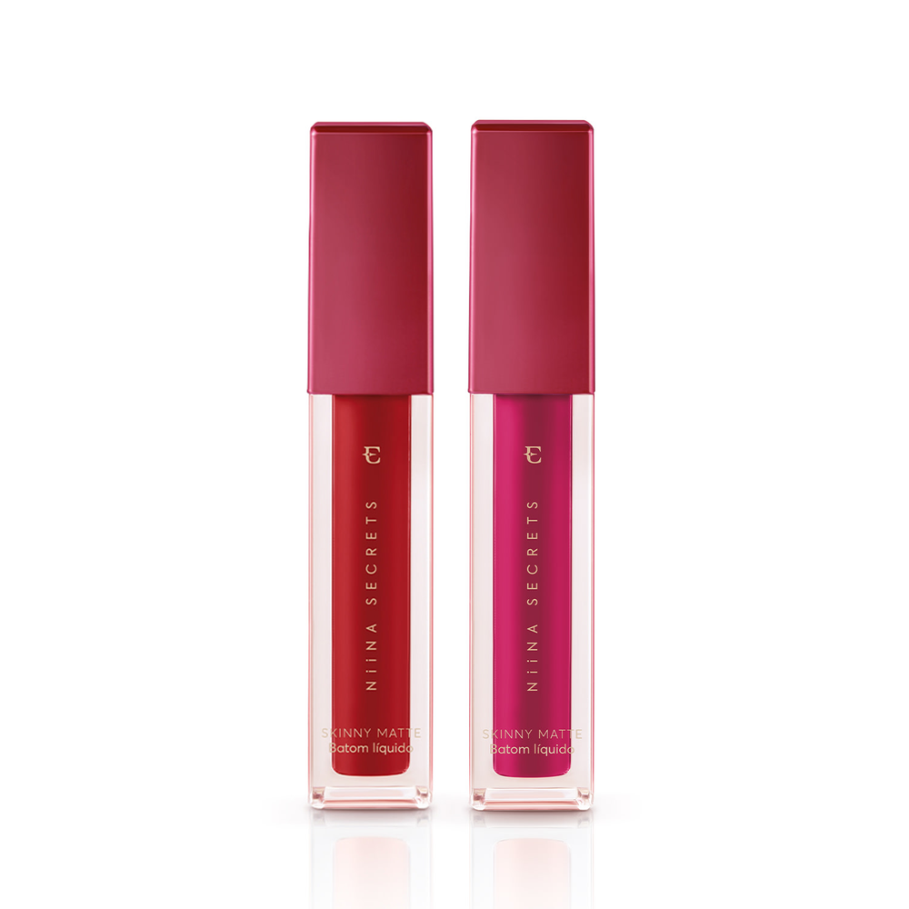Combo Batom Líquido Niina Secrets Skinny Matte: Vermelho Hibisco 5ml + Pink Peônia 5ml Combo Batom Líquido Niina Secrets Skinny Matte: Vermelho Hibisco 5ml + Pink Peônia 5ml