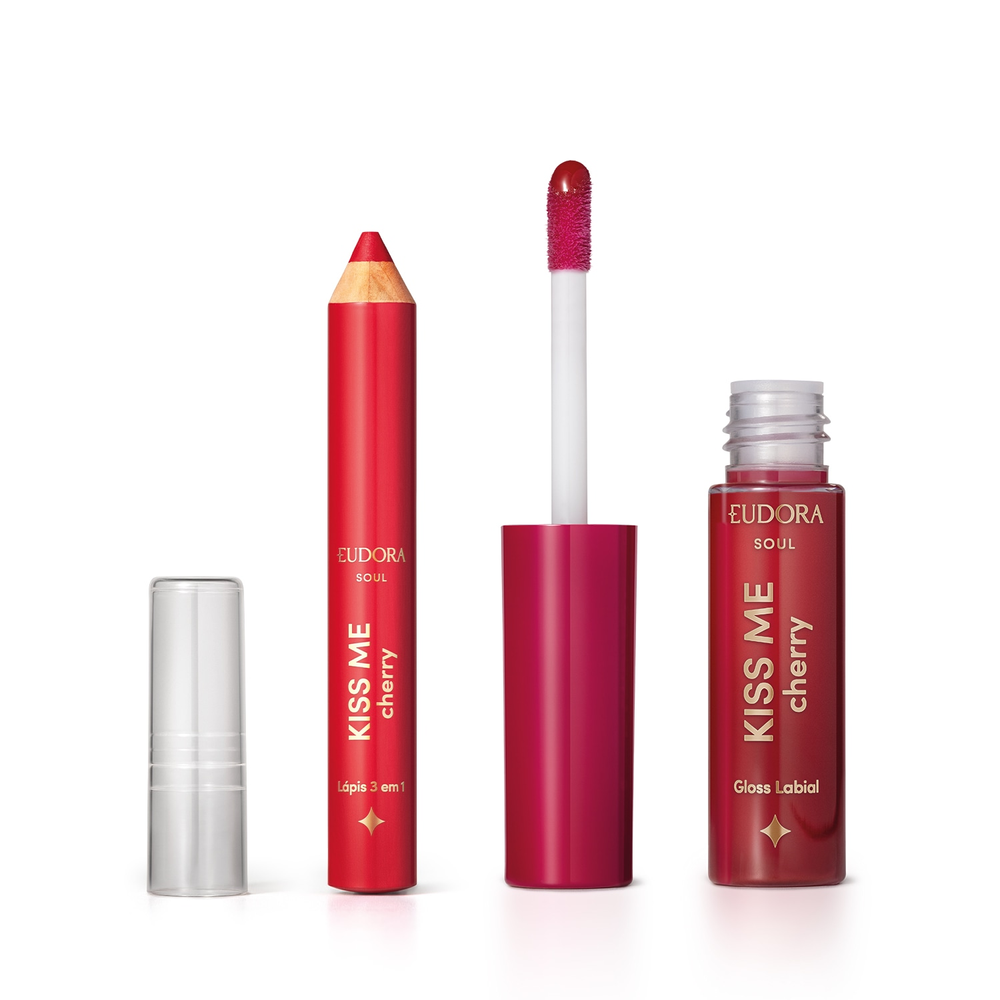 Combo Kiss Me Cherry: Gloss Labial 5,5ml + Lápis Multifuncional 3 em 1 1,2g Combo Kiss Me Cherry: Gloss Labial 5,5ml + Lápis Multifuncional 3 em 1 1,2g