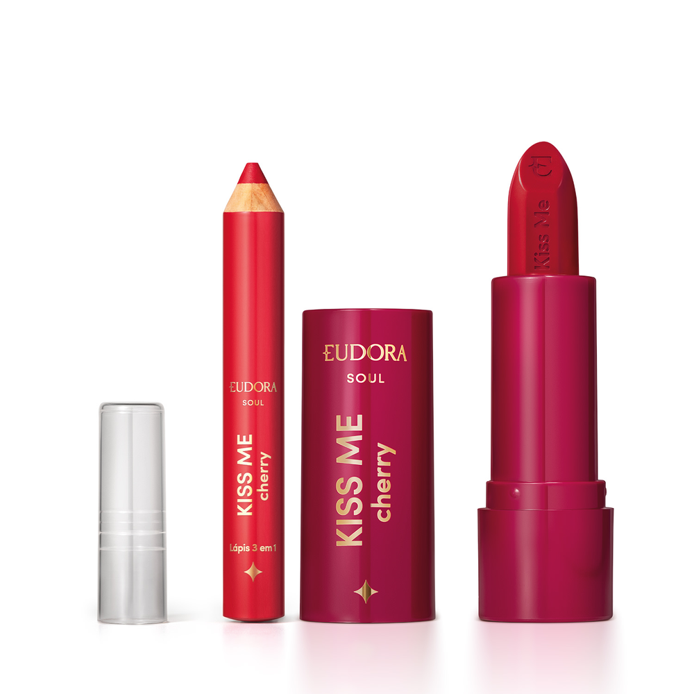 Combo Kiss Me Cherry: Batom Matte Vermelho Viciante 3,7g + Lápis Multifuncional 3 em 1 1,2g Combo Kiss Me Cherry: Batom Matte Vermelho Viciante 3,7g + Lápis Multifuncional 3 em 1 1,2g