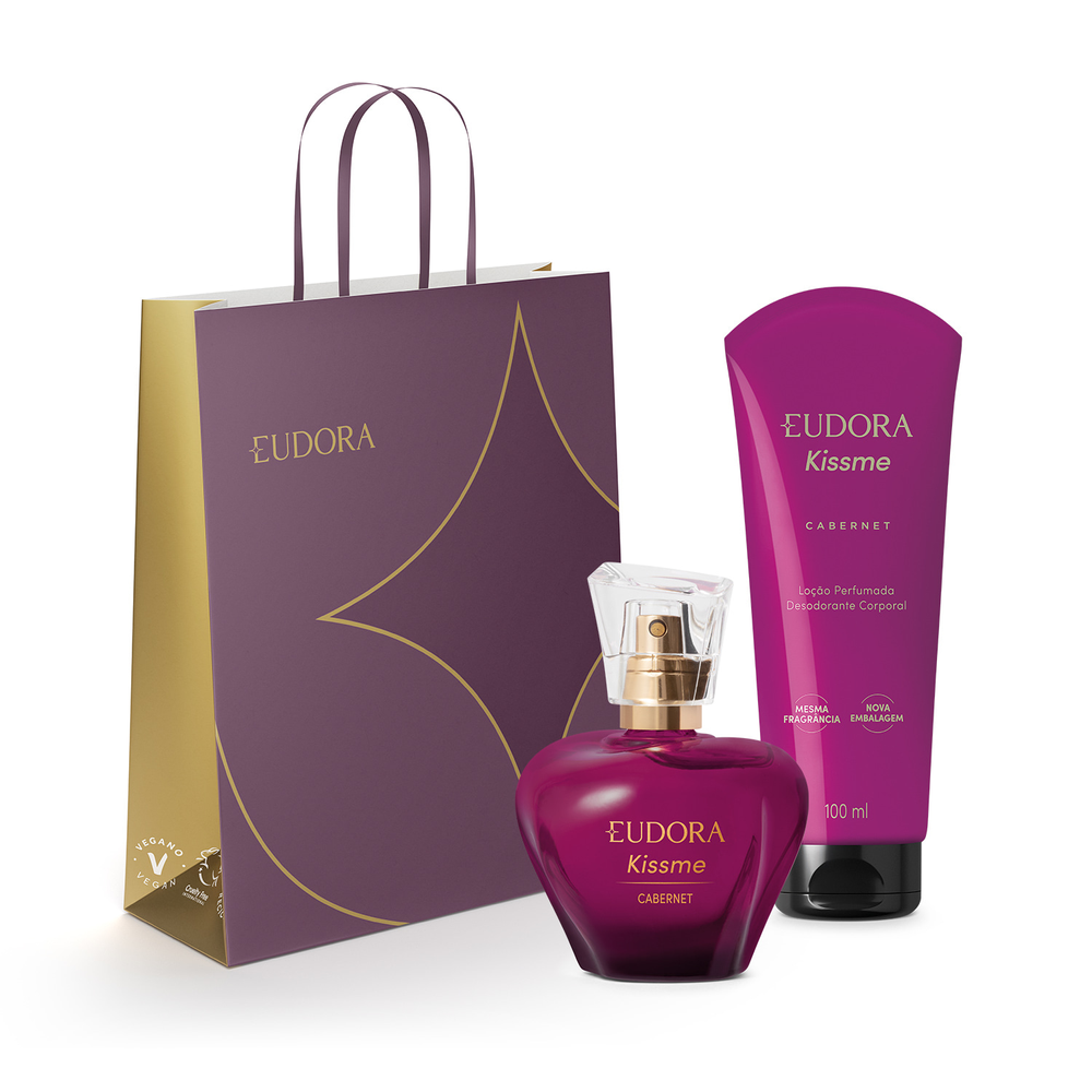 Combo Eudora Kiss me Cabernet presente: Desodorante Colônia 50ml + Loção Perfumada 100ml + Sacola Combo Eudora Kiss me Cabernet presente: Desodorante Colônia 50ml + Loção Perfumada 100ml + Sacola