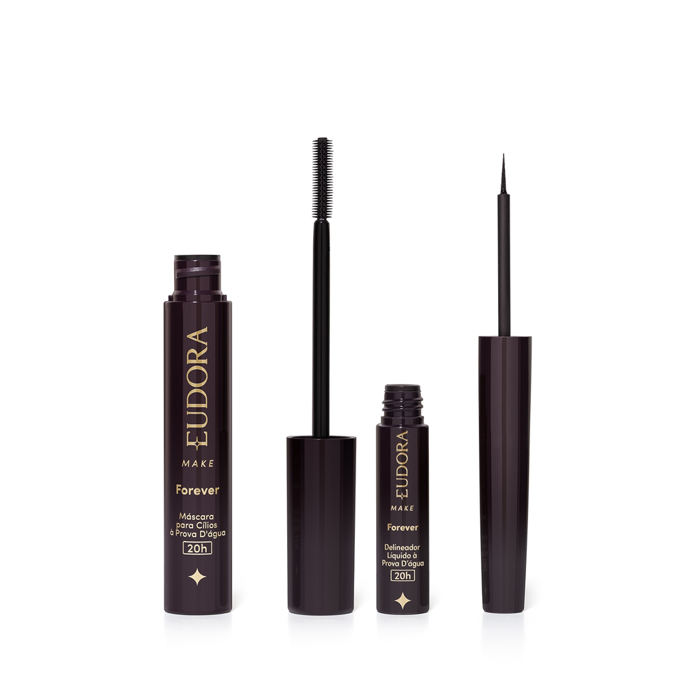 Combo Eudora Make: Máscara Cílios Forever 8g + Delineador Líquido Forever Preto 3ml Combo Eudora Make: Máscara Cílios Forever 8g + Delineador Líquido Forever Preto 3ml