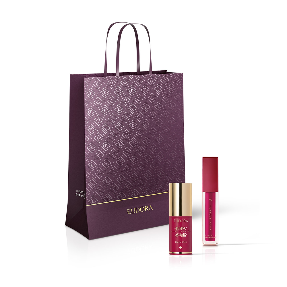 Combo Niina Secrets: Blush Stick Daily Rosa 5g + Batom Líquido Pink Peônia Skinny Matte 5ml + Sacola Combo Niina Secrets: Blush Stick Daily Rosa 5g + Batom Líquido Pink Peônia Skinny Matte 5ml + Sacola