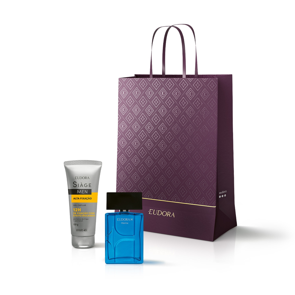 Combo Eudora H Marine: Desodorante Colônia 100ml + Gel Capilar Siàge Model Men 150g + Sacola Combo Eudora H Marine: Desodorante Colônia 100ml + Gel Capilar Siàge Model Men 150g + Sacola