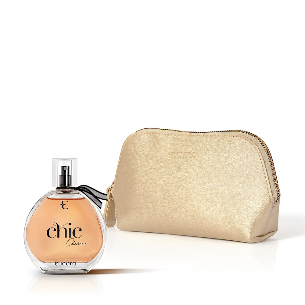 Combo Desodorante Colônia Chic Chérie 95ml + Nécessaire Dourado Arredondado Eudora Collection Combo Desodorante Colônia Chic Chérie 95ml + Nécessaire Dourado Arredondado Eudora Collection