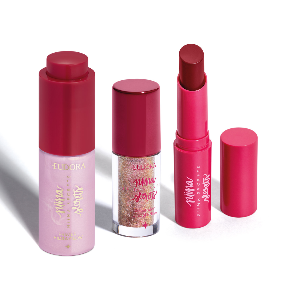 Combo Niina Secrets: Delineador Crystal Brilho Rose Gold 3g + Hidra Balm Rosa 3,2g + Primer Hidra Glow 16ml Combo Niina Secrets: Delineador Crystal Brilho Rose Gold 3g + Hidra Balm Rosa 3,2g + Primer Hidra Glow 16ml
