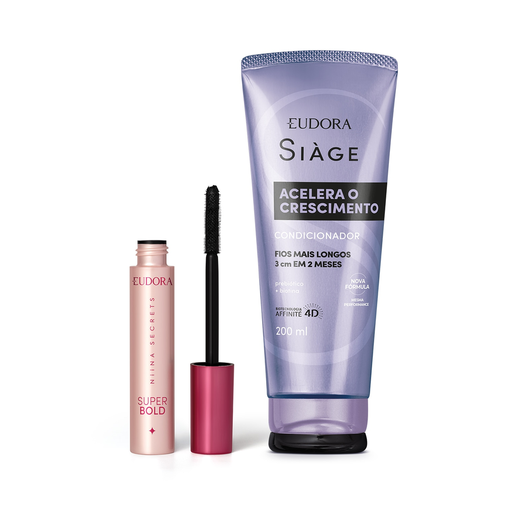 Combo Máscara para Cílios Super Bold Niina Secrets 10g + Condicionador Siàge Acelera o Crescimento 200ml Combo Máscara para Cílios Super Bold Niina Secrets 10g + Condicionador Siàge Acelera o Crescimento 200ml