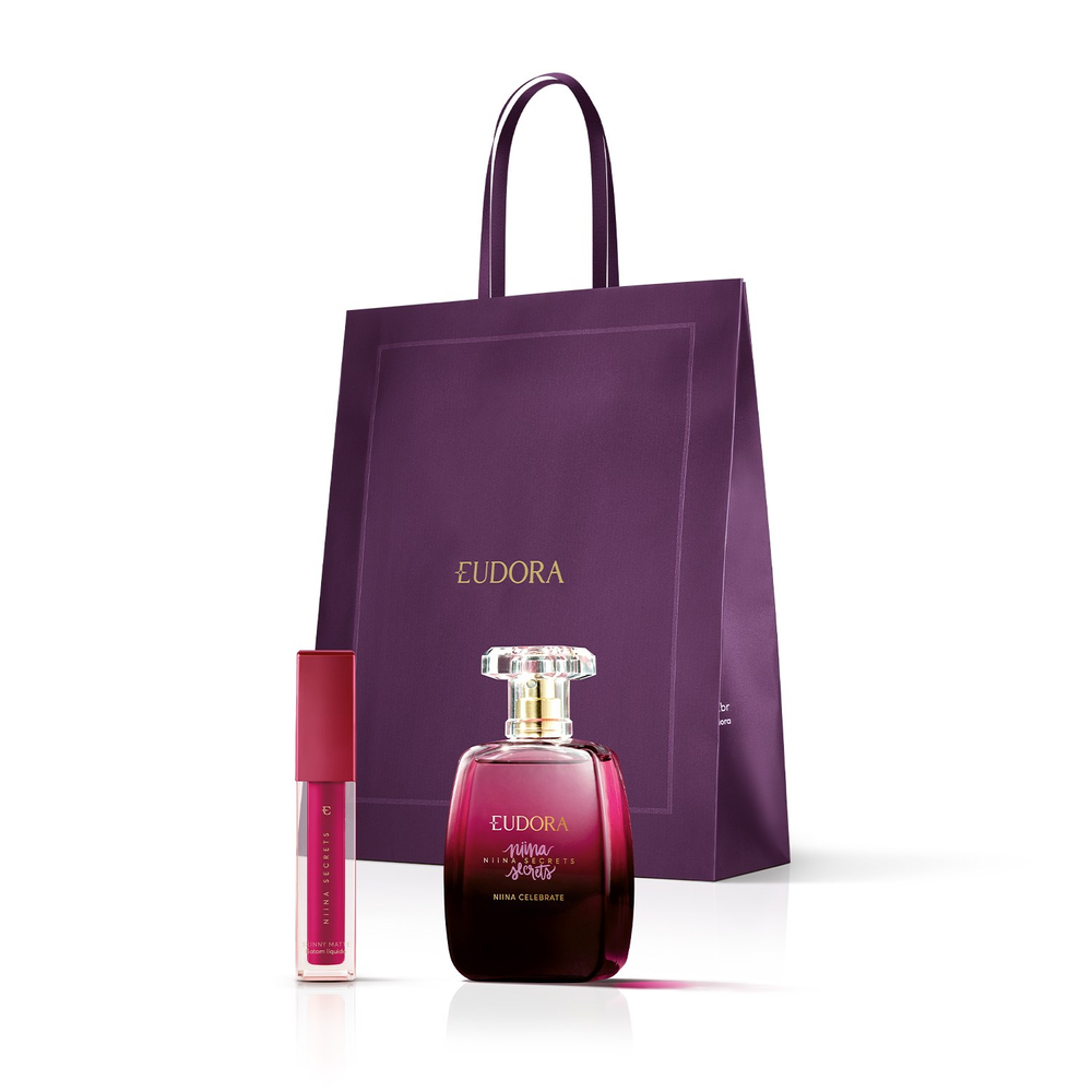 Combo Presente Niina Secrets: Batom Skinny Matte Pink Peônia 5ml + Desodorante Colônia 100ml + Sacola Combo Presente Niina Secrets: Batom Skinny Matte Pink Peônia 5ml + Desodorante Colônia 100ml + Sacola