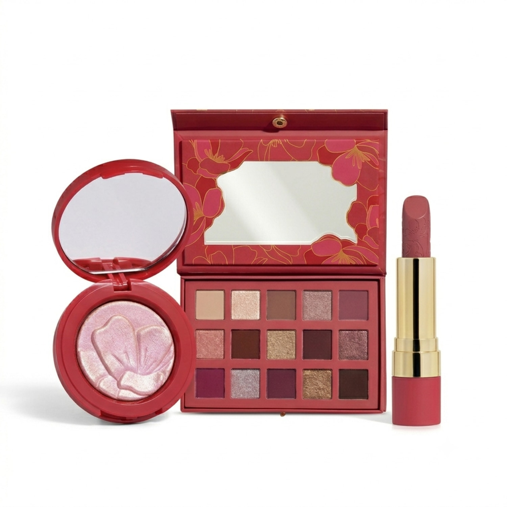 Combo Niina Secrets Soft Petals: Paleta de Sombras 10g + Iluminador 3g + Batom Rosa Secreta 3,8g Combo Niina Secrets Soft Petals: Paleta de Sombras 10g + Iluminador 3g + Batom Rosa Secreta 3,8g