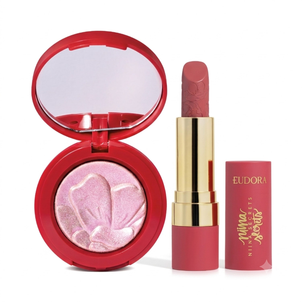 Combo Niina Secrets Soft Petals: Iluminador 3g + Batom Rosa Secreta 3,8g Combo Niina Secrets Soft Petals: Iluminador 3g + Batom Rosa Secreta 3,8g