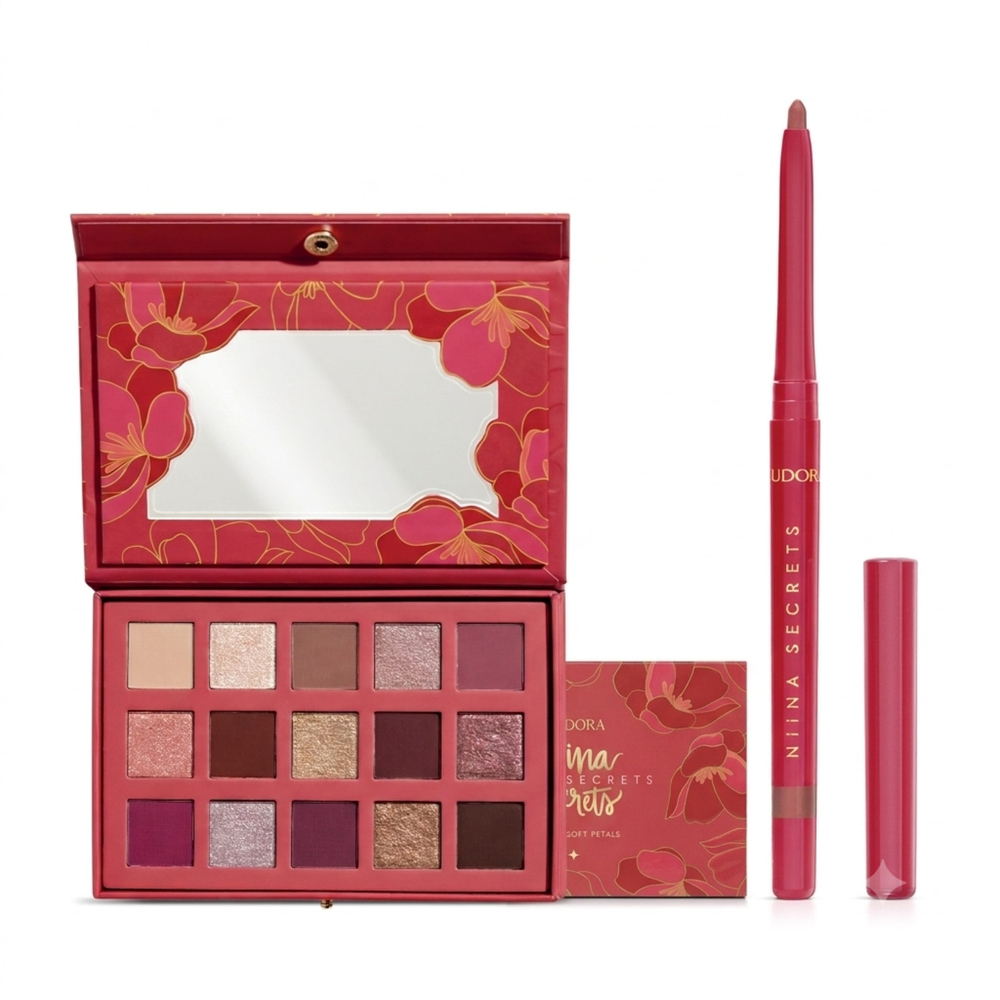 Combo Niina Secrets Soft Petals: Paleta de Sombras 10g + Lapiseira Labial Rosa Secreta 1,2g Combo Niina Secrets Soft Petals: Paleta de Sombras 10g + Lapiseira Labial Rosa Secreta 1,2g