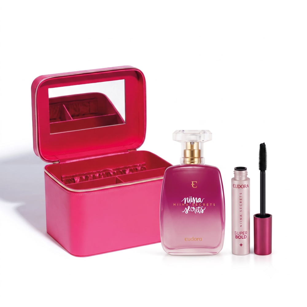 Combo Niina Secrets: Desodorante Colônia 100ml + Máscara para Cílios Super Bold 10g + Maleta de Maquiagem Combo Niina Secrets: Desodorante Colônia 100ml + Máscara para Cílios Super Bold 10g + Maleta de Maquiagem