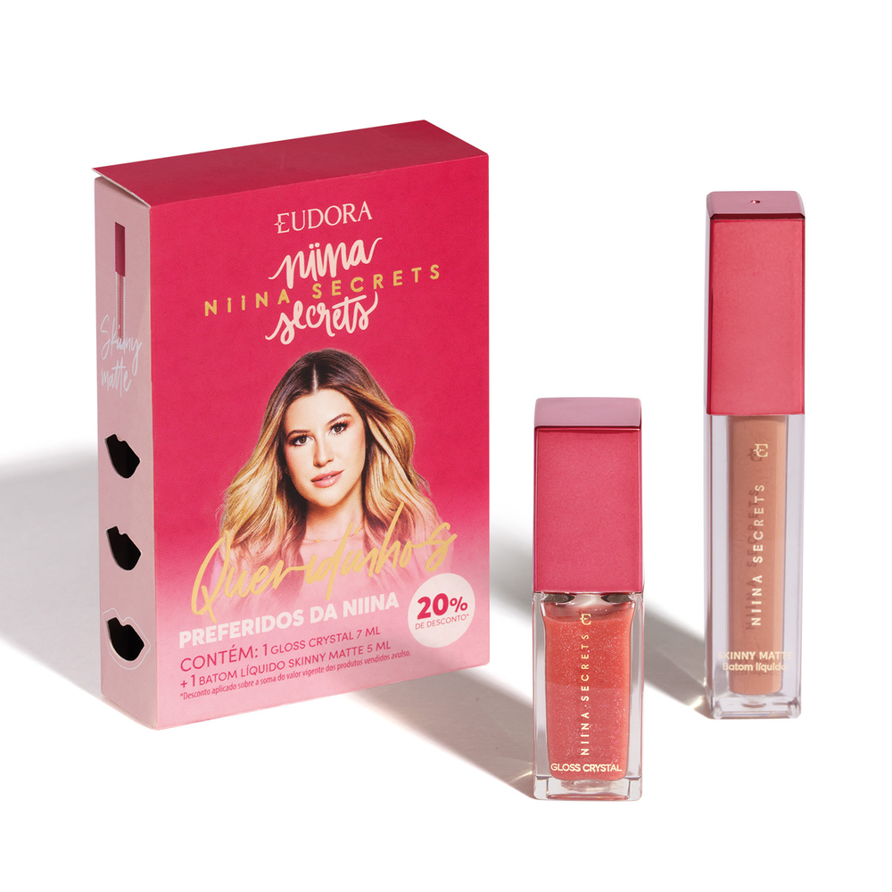 Kit Queridinhos da Niina: Batom Líquido Matte 5ml + Gloss Crystal 7ml Kit Queridinhos da Niina: Batom Líquido Matte 5ml + Gloss Crystal 7ml