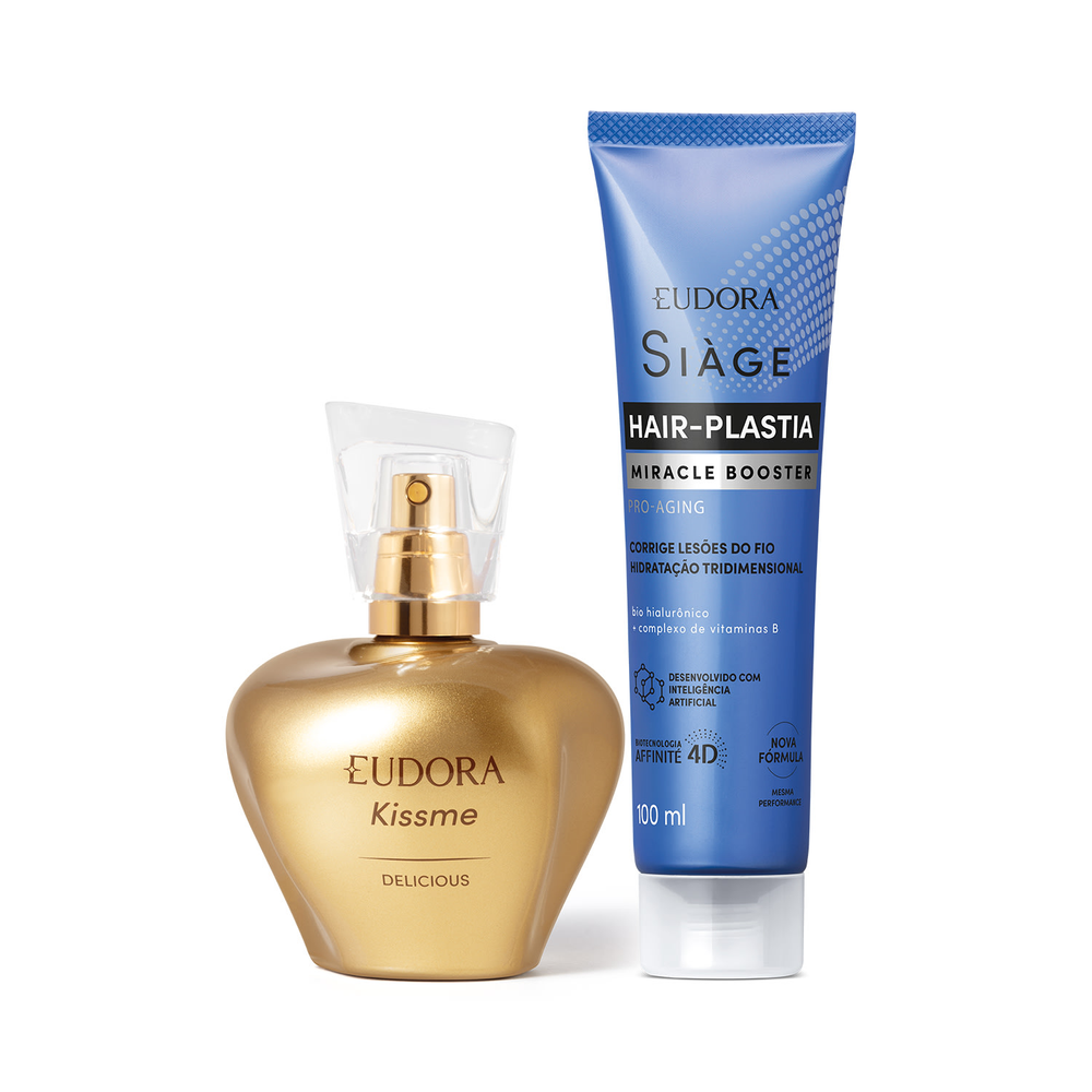Combo Kiss Me & Siàge: Desodorante Colônia 50ml + Booster Capilar Hair-Plastia 100ml Combo Kiss Me & Siàge: Desodorante Colônia 50ml + Booster Capilar Hair-Plastia 100ml