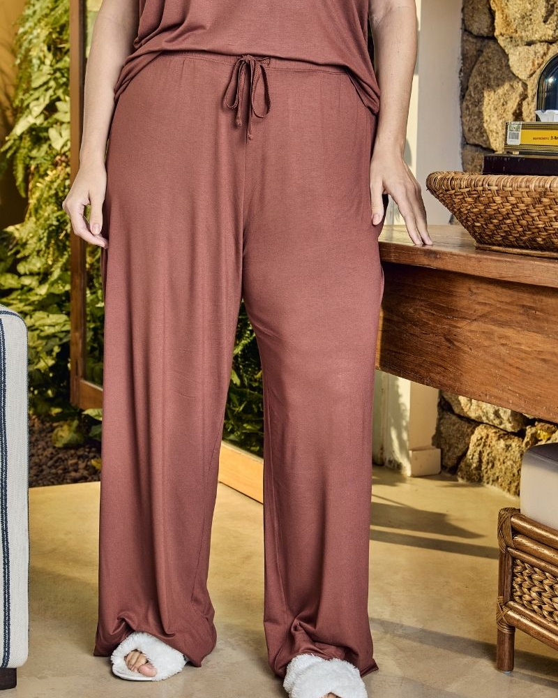 Calça Pijama Pantalona Básica Chocolate