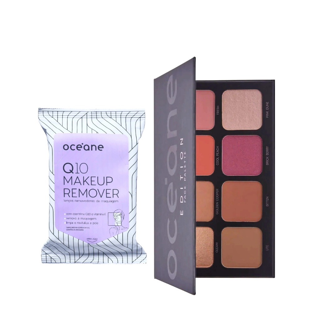 Kit Océane Q10 Makeup Lenço Demaquilantee E Face Palette Multifuncional (2 Produtos) Kit Océane Q10 Makeup Lenço Demaquilantee E Face Palette Multifuncional (2 Produtos)