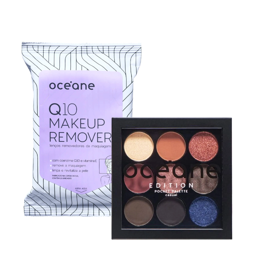 Kit Océane Q10 Makeup Lenço Demaquilantee E Pocket Palette Casual Paleta De Sombras (2 Produtos) Kit Océane Q10 Makeup Lenço Demaquilantee E Pocket Palette Casual Paleta De Sombras (2 Produtos)