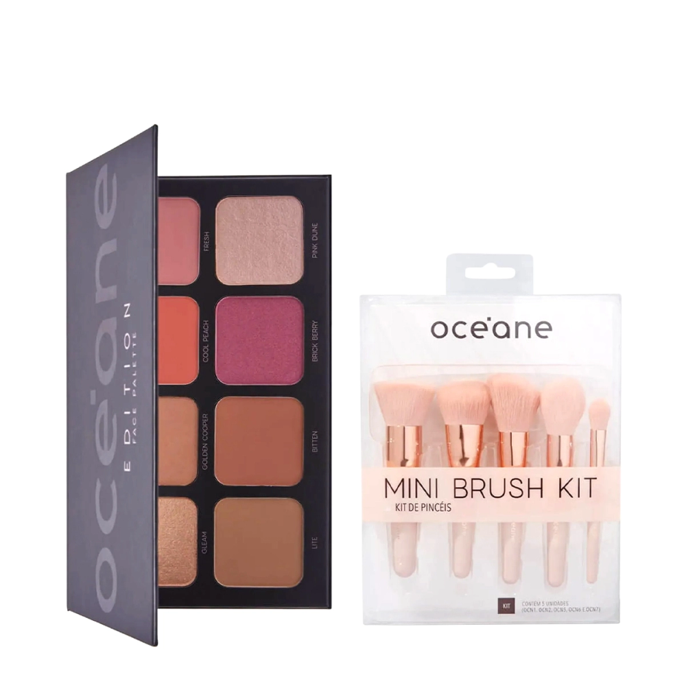 Kit Océane Face Palette Paleta Multifuncional E Mini Kit Com 5 Pincéis (2 Produtos) Kit Océane Face Palette Paleta Multifuncional E Mini Kit Com 5 Pincéis (2 Produtos)