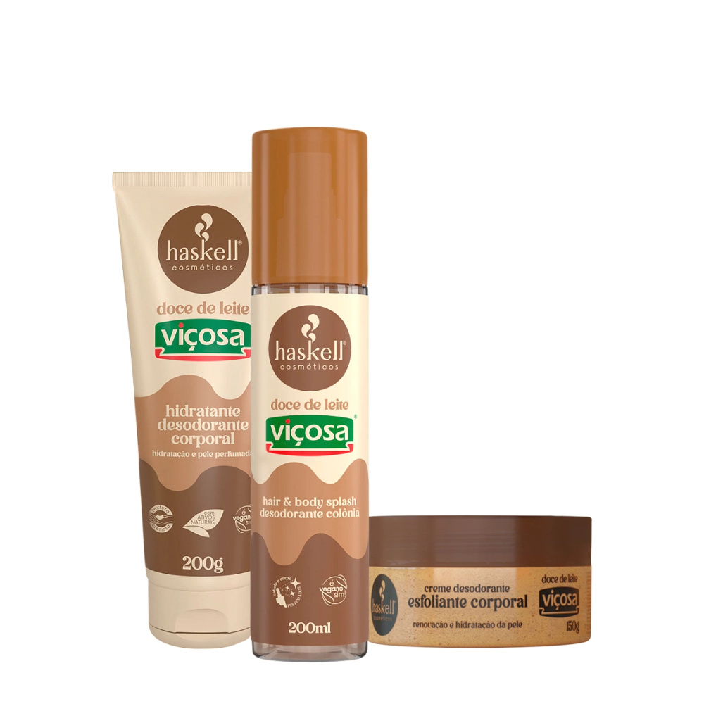 Kit Hidratante Esfoliante E Body Splash Haskell Doce De Leite Viçosa 200g 150g 200ml Kit Hidratante Esfoliante E Body Splash Haskell Doce De Leite Viçosa 200g 150g 200ml