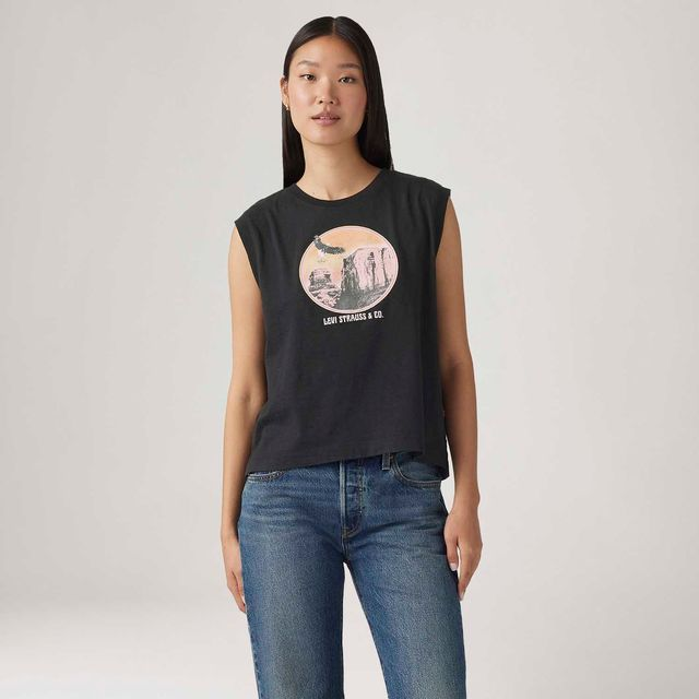 Blusa Levi's® Boxy Tank Preto Manga Curta - L USA | G BR Blusa Levi's® Boxy Tank Preto Manga Curta - L USA | G BR