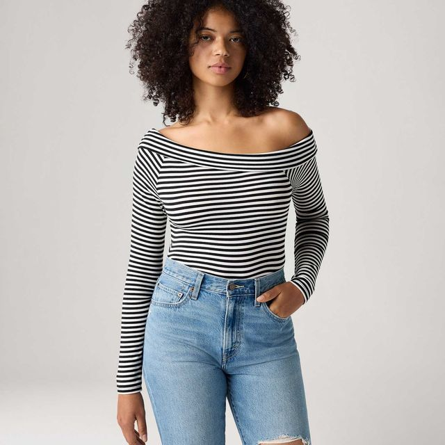 Blusa Levi's® Clara Rib Off Manga Longa Preta - XS USA | PP BR