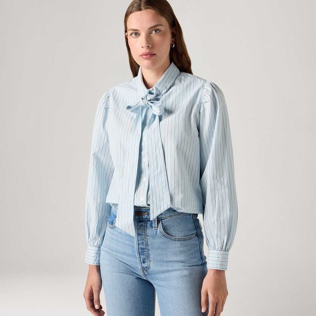 Camisa Levi's® Judice Western Listrada Azul Claro Manga Longa - S USA | P BR