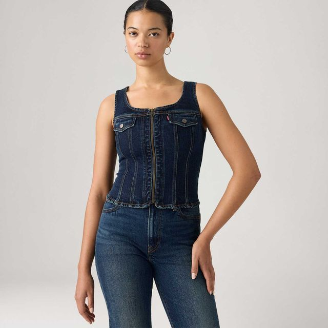 Regata Jeans Levi's® Vintage Zíp Lavagem Escura - XS USA | PP BR