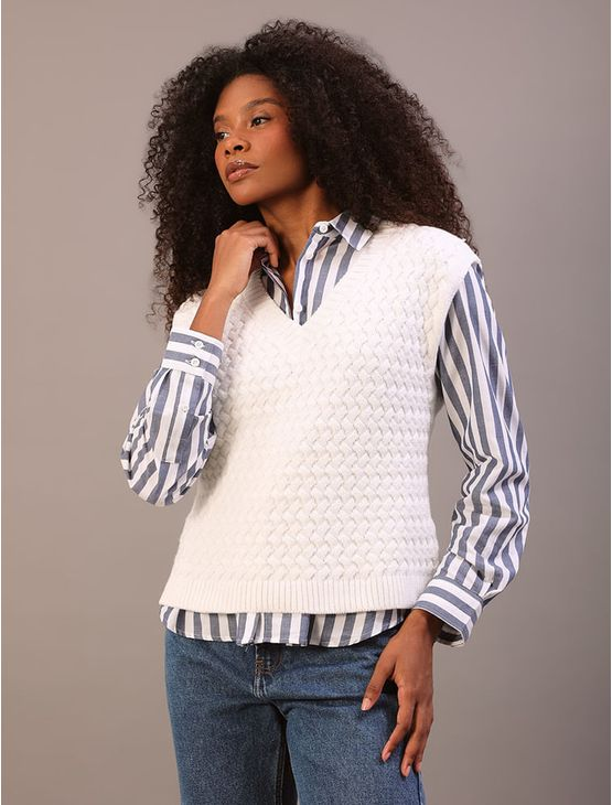 Colete de Tricot Calvin Klein Jeans Feminino Ponto Tramado - Off White Colete de Tricot Calvin Klein Jeans Feminino Ponto Tramado Off White g Colete de Tricot Calvin Klein Jeans Feminino Ponto Tramado - Off White Colete de Tricot Calvin Klein Jeans Feminino Ponto Tramado Off White g