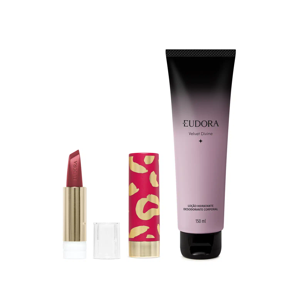 Combo Loção Corporal Eudora Velvet Divine 150ml + Refil Batom 3,4g + Case Para Batom Combo Loção Corporal Eudora Velvet Divine 150ml + Refil Batom 3,4g + Case Para Batom