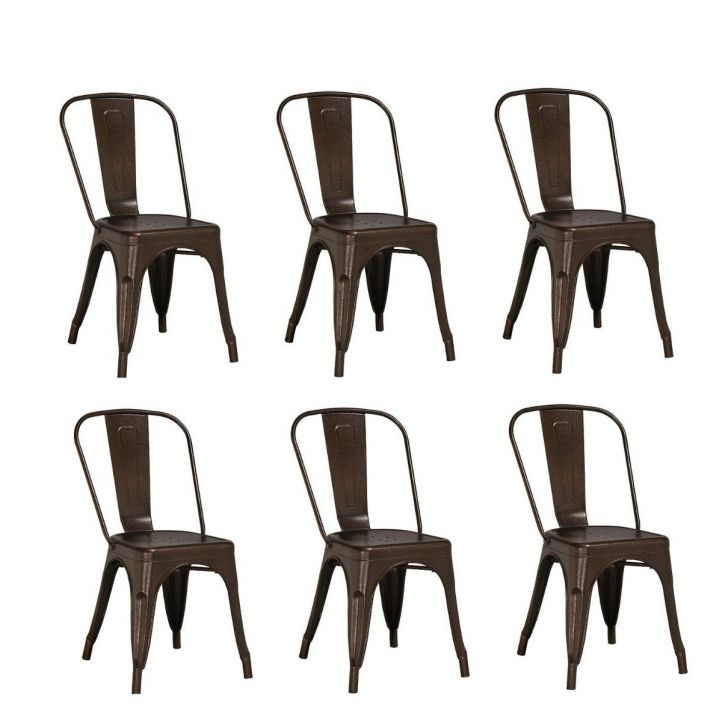 KIT 6 Cadeiras Design Tolix Metal Pelegrin PEL-1518 Cor Bronze
